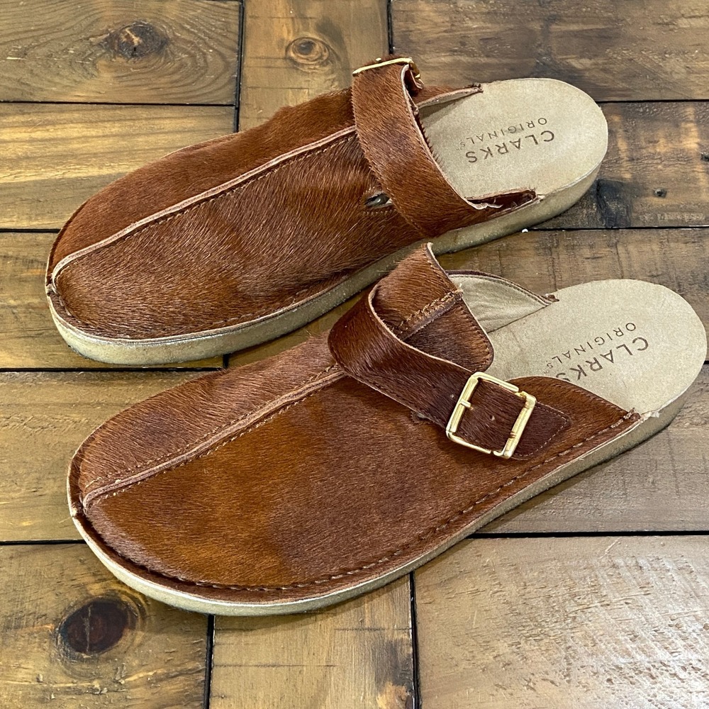 Clarks Originals Trek Mule Brown Pony Hair Calf Hair Clogs Slip on2 Mens 12